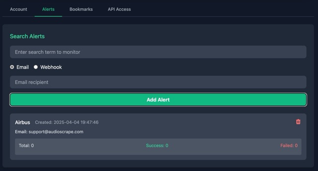 Audio monitoring dashboard